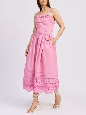 En Saison Pink Eyelet-Hem Midi Dress